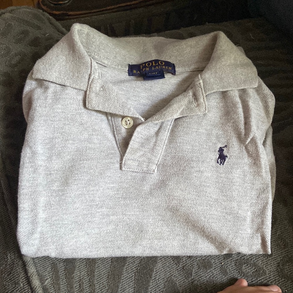 Button down grey polo little boys shirt